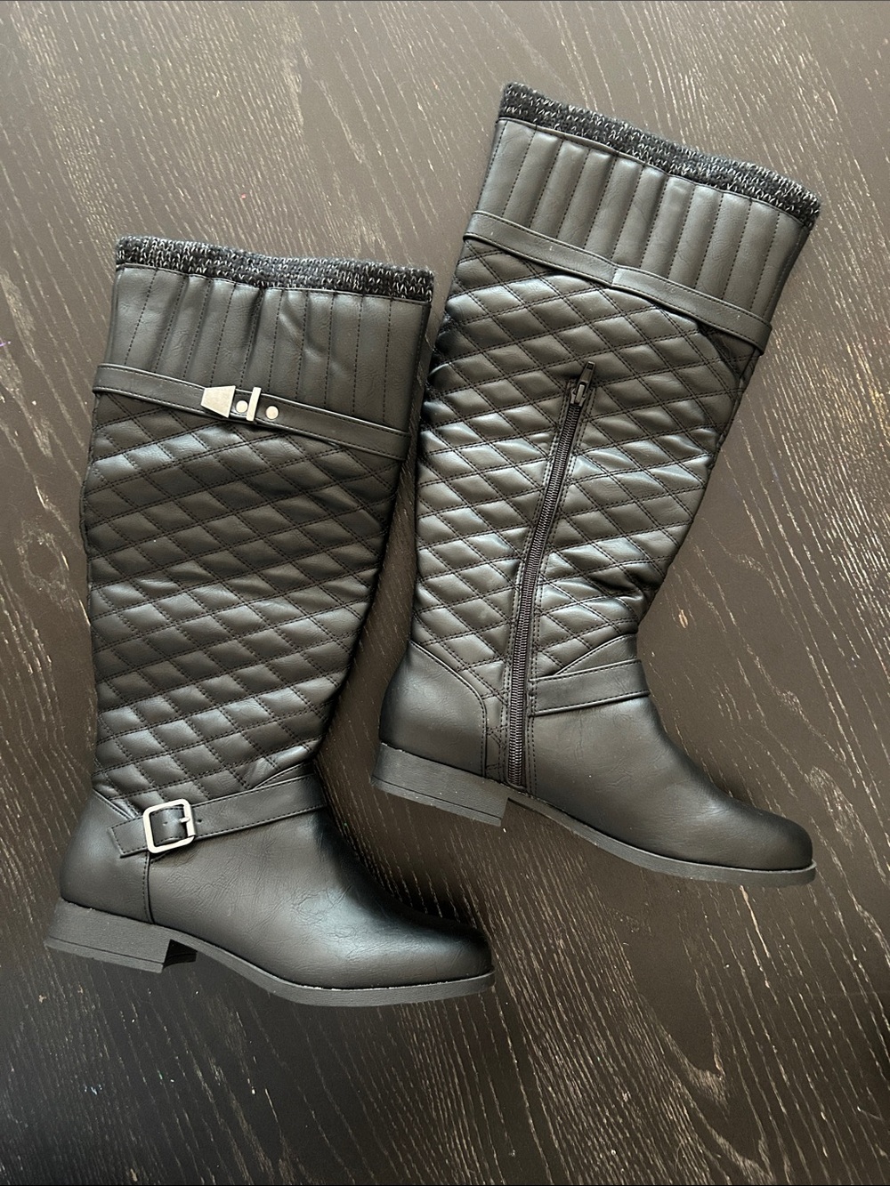 JustFab Quilted Tall Black Women's Riding Boots